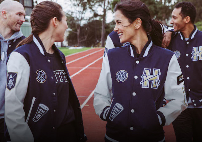 Sports team wearing custom varsity jackets